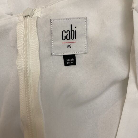 CABI White Indulge Peplum Waist Medium Overlay Blouse Top 3/4 Sleeve Office Work - Picture 8 of 10